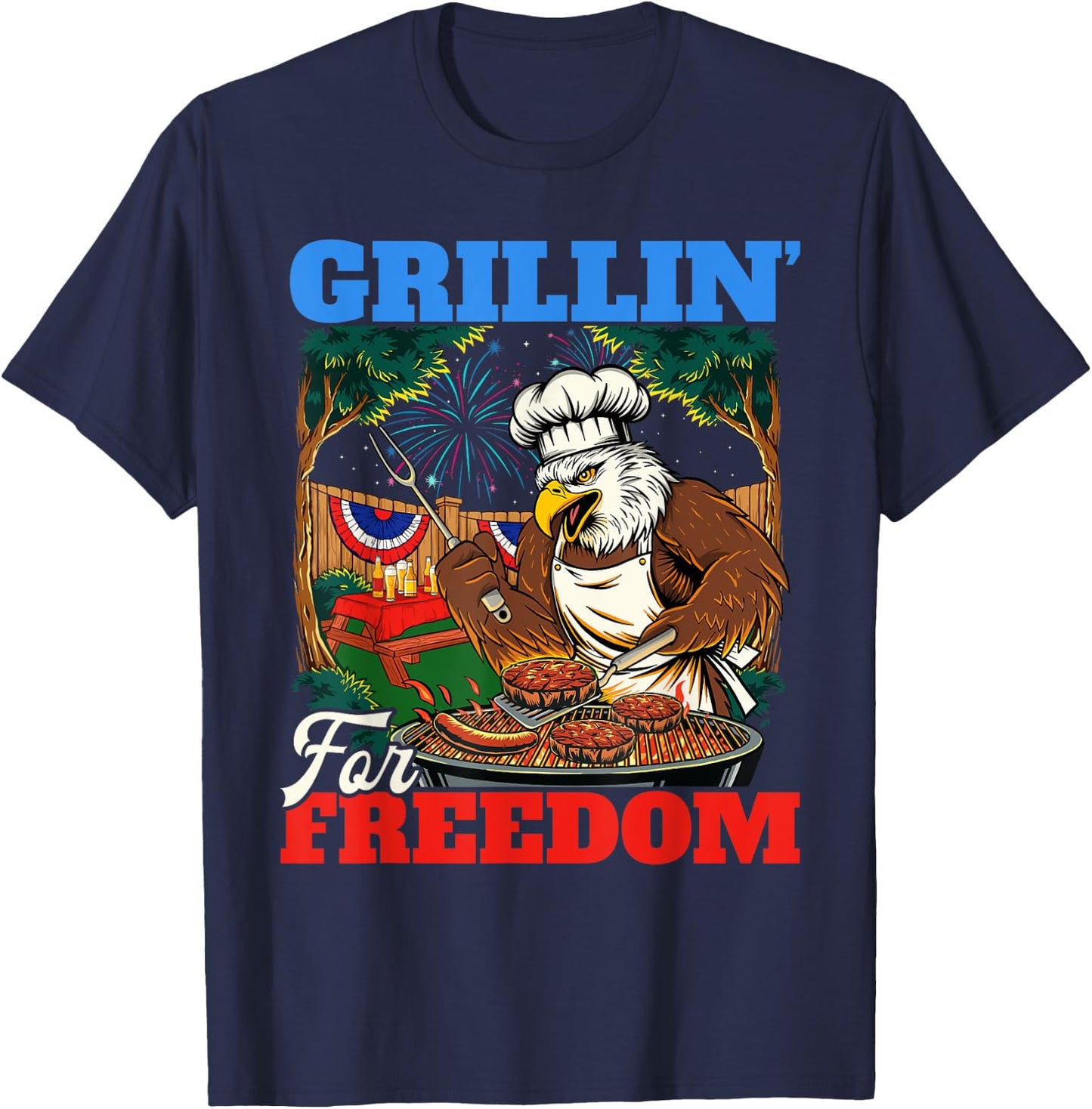 Grillin’ For Freedom - USA American Flag 4th Of July Fourth T-Shirt - T-Shirt | Navy