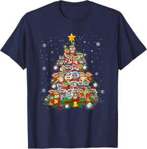 Funny Cute Cute Owls Christmas Tree Xmas Pajamas Gift T-Shirt - T-Shirt | Navy