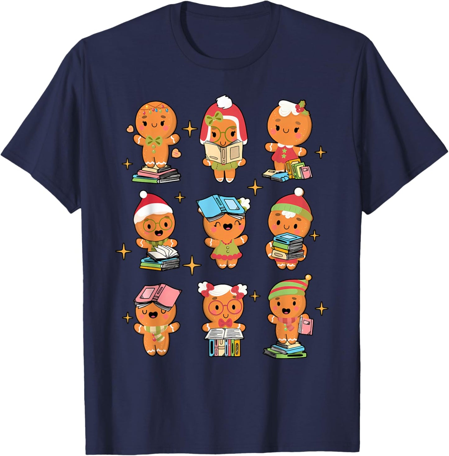 Teacher Christmas Reading Book Gingerbread Man Book Lovers T-Shirt - T-Shirt | Navy