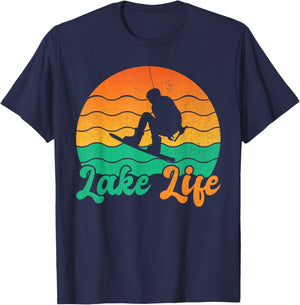 Wakeboard Wakeboarder Lake Life Retro Wakeboarding Sunset T-Shirt - T-Shirt | Navy