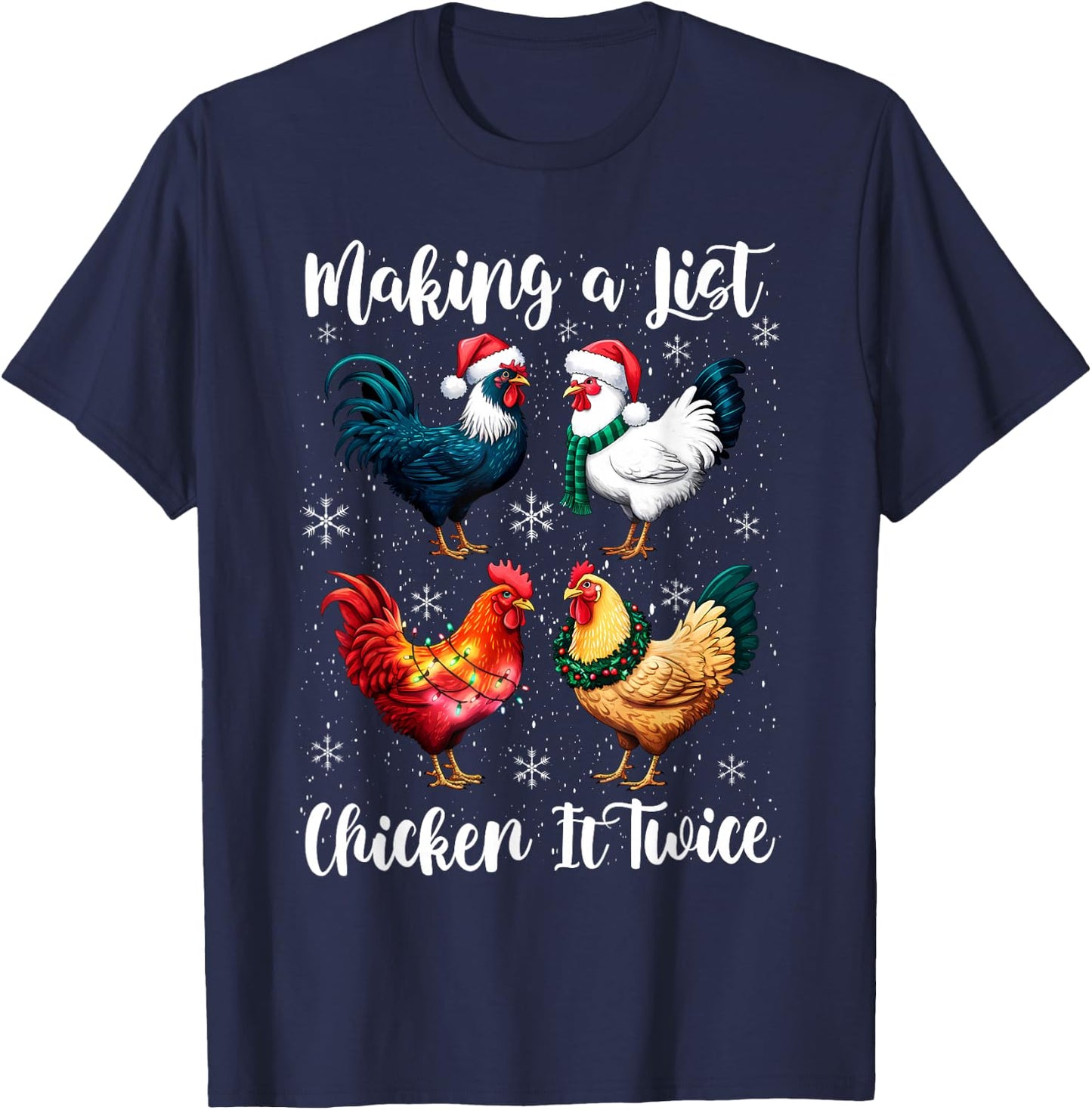 Christmas Chicken Lover Xmas Santa Hat Funny Farm T-Shirt - T-Shirt | Navy
