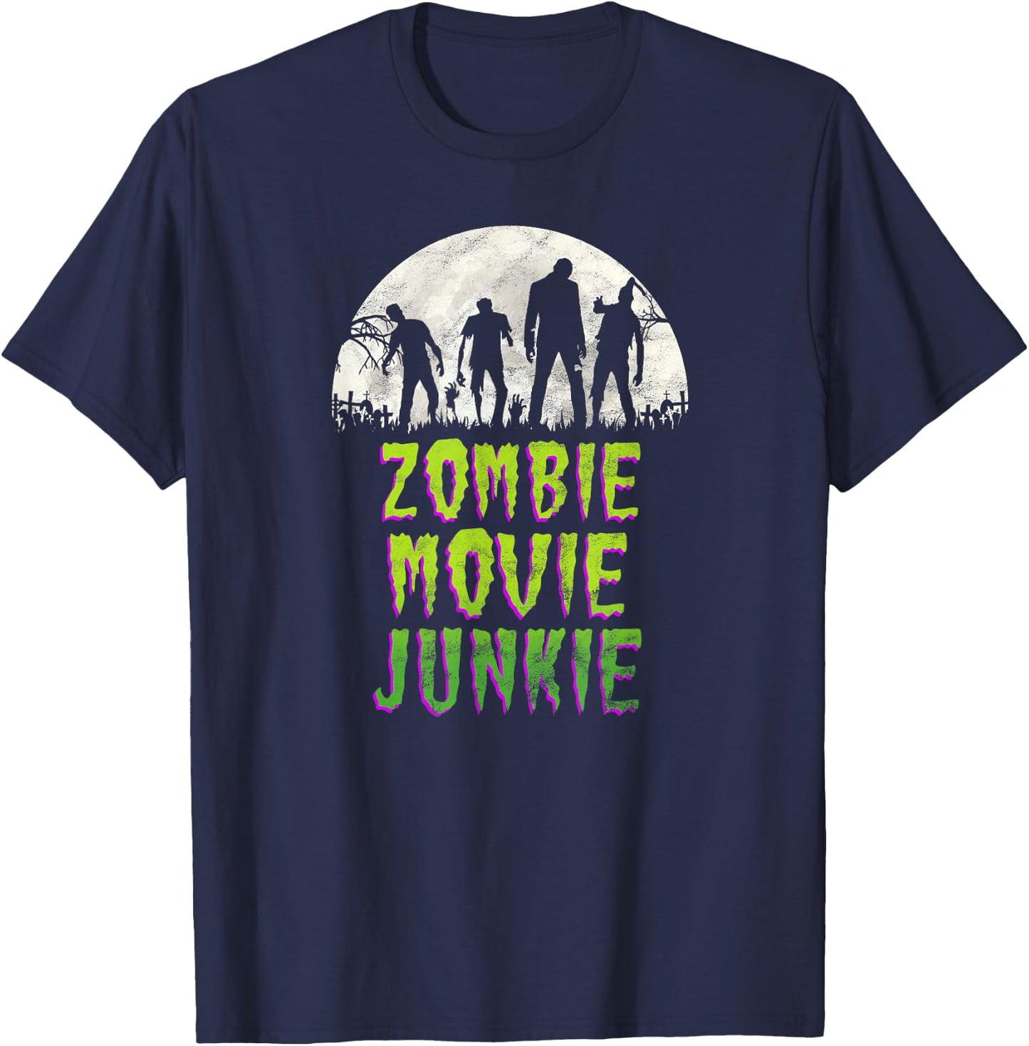 Vintage Horror Zombie Movie Junkie Retro 80s Films T-Shirt - T-Shirt | Navy