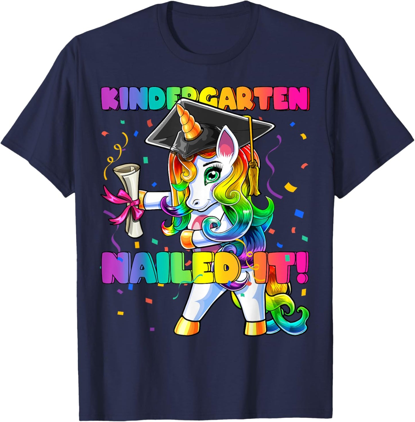 Flossing Unicorn Kindergarten Graduation Cap Gift Girls T-Shirt - T-Shirt | Navy