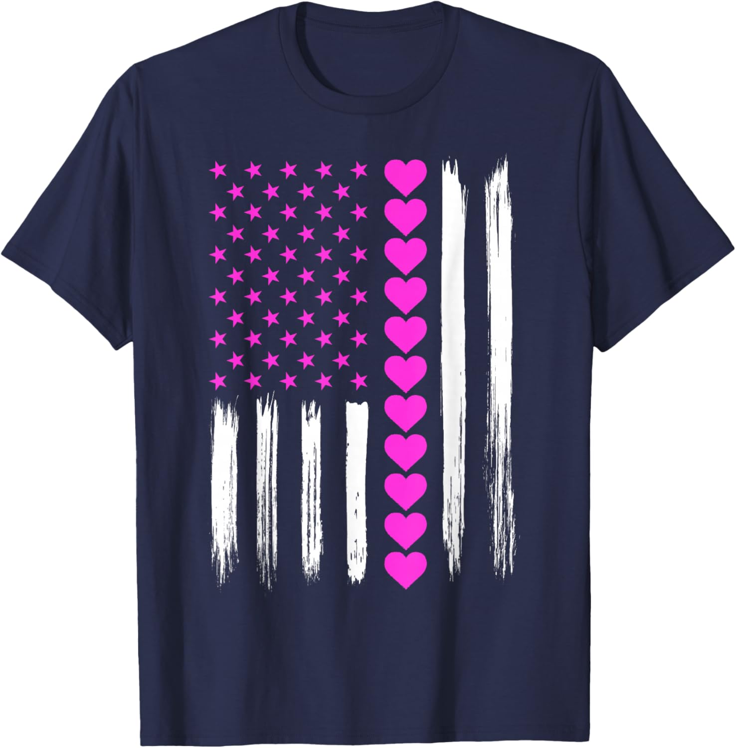 Valentines Love Pink Hearts US American Flag Patriotic Lover T-Shirt - T-Shirt | Navy