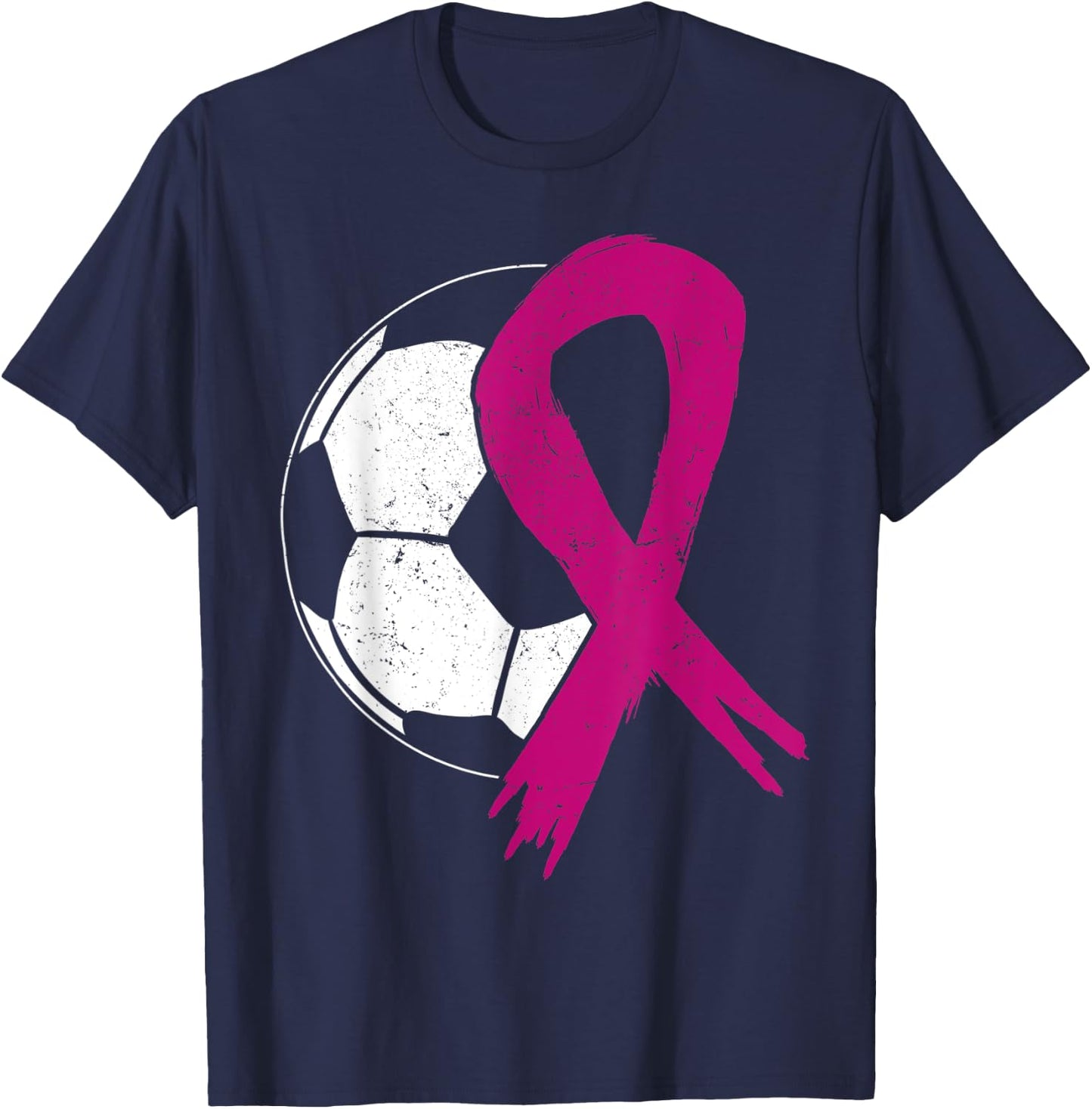 Breast Cancer Soccer Ball Pink Ribbon Carcinomas Sport Kick T-Shirt - T-Shirt | Navy