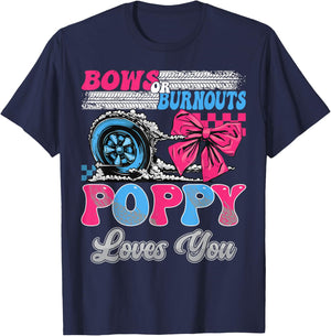 Burnouts or Bows Poppy Loves You Gender Reveal Party T-Shirt - T-Shirt | Navy