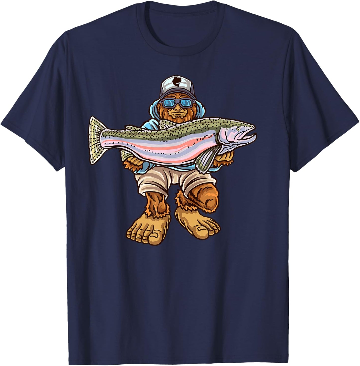 Steelhead Fishing Bigfoot Trout River Fisherman T-Shirt - T-Shirt | Navy