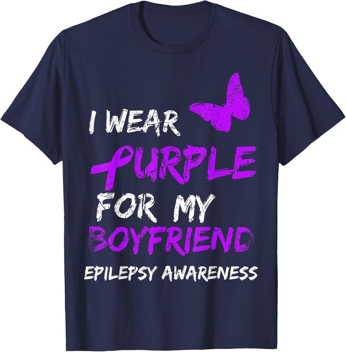 Epilepsy I Wear Purple For My Boyfriend Ribbon T-Shirt - T-Shirt | Navy