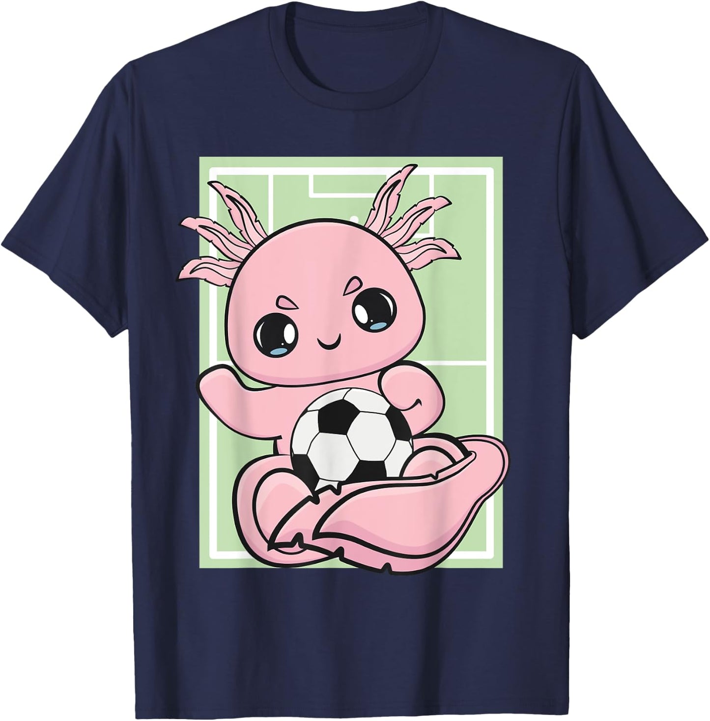 Axolotl With Soccer Plays Football Team Sports T-Shirt - T-Shirt | Navy