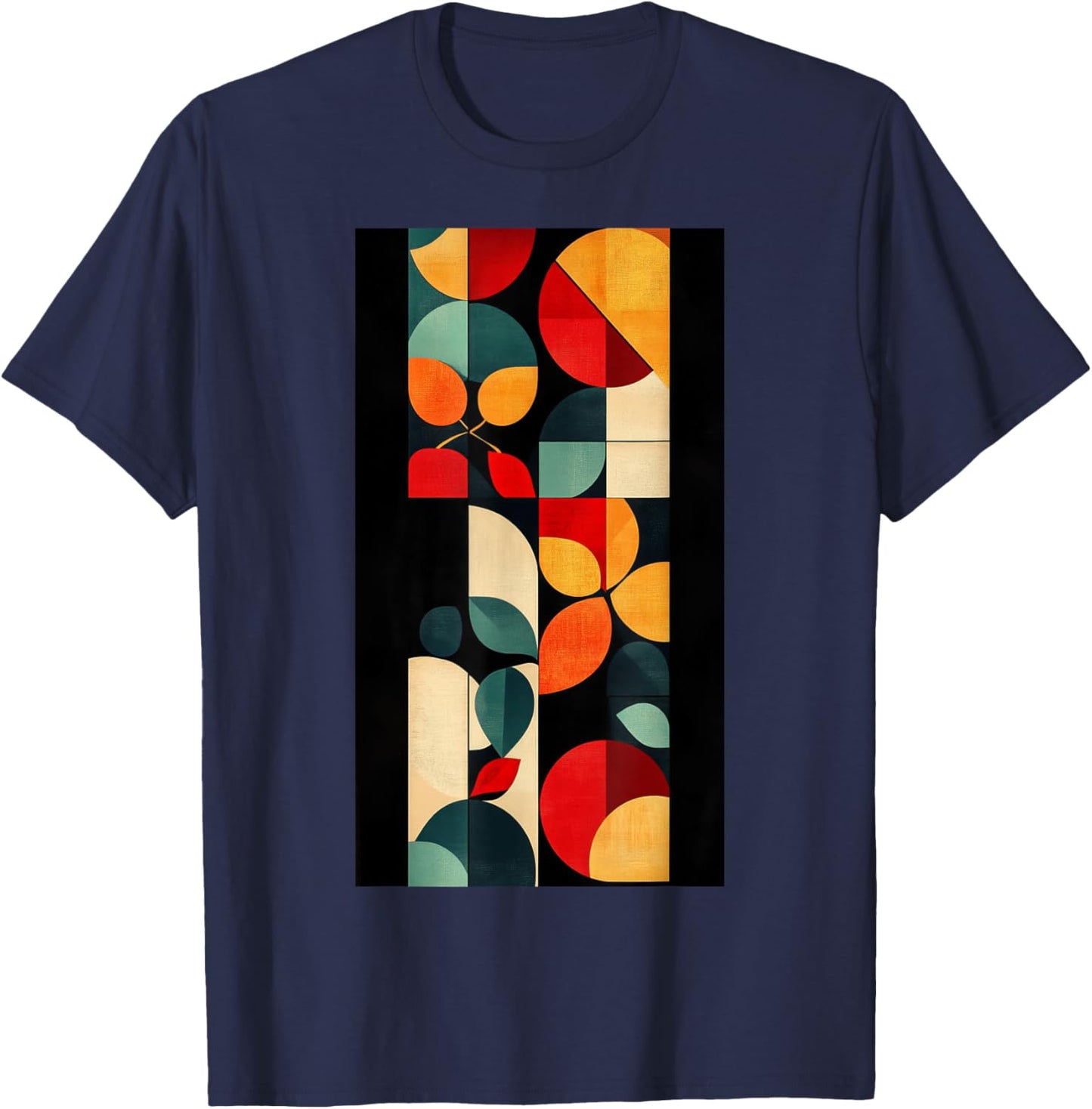 Geometric Pattern Abstract Floral Elements Colors T-Shirt - T-Shirt | Navy