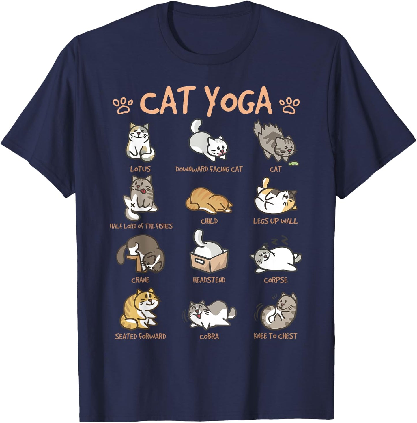 Cat Yoga Poses Cats Practicing Mindfulness Meditation Kitten T-Shirt - T-Shirt | Navy