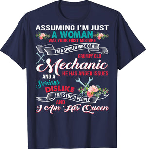 I'm A Spoiled Wife Of A Grumpy Old Mechanic T-Shirt - T-Shirt | Navy