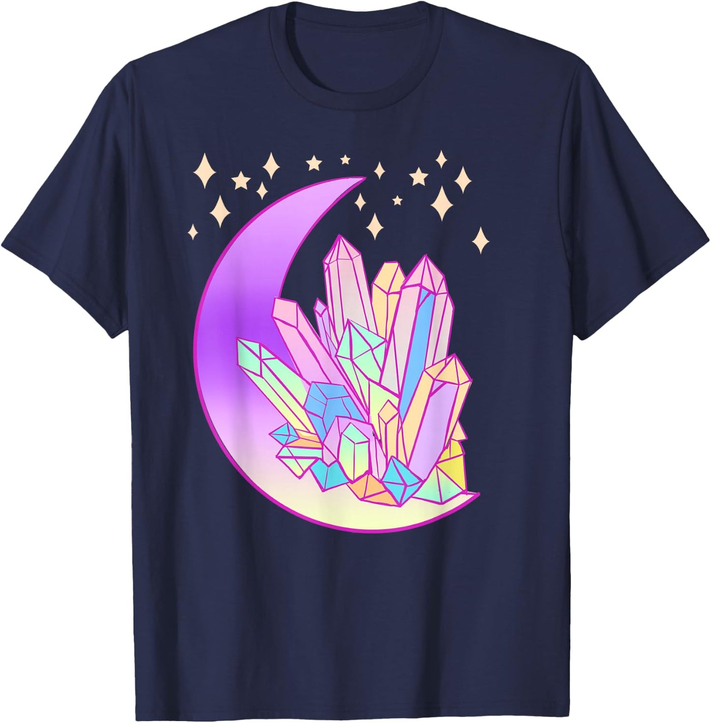 Pastel Goth Crystal Cluster Glowing Moon Kawaii Witch T-Shirt - T-Shirt | Navy