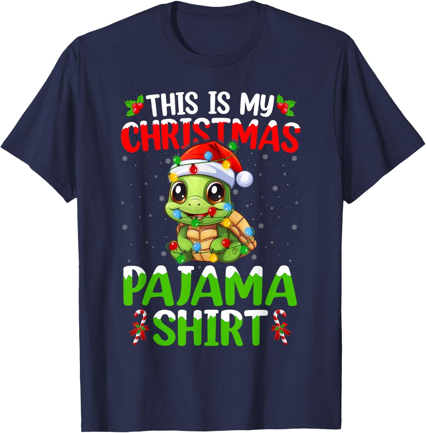 This Is My Turtle Christmas Pajama Lights Turtle Xmas T-Shirt - T-Shirt | Navy