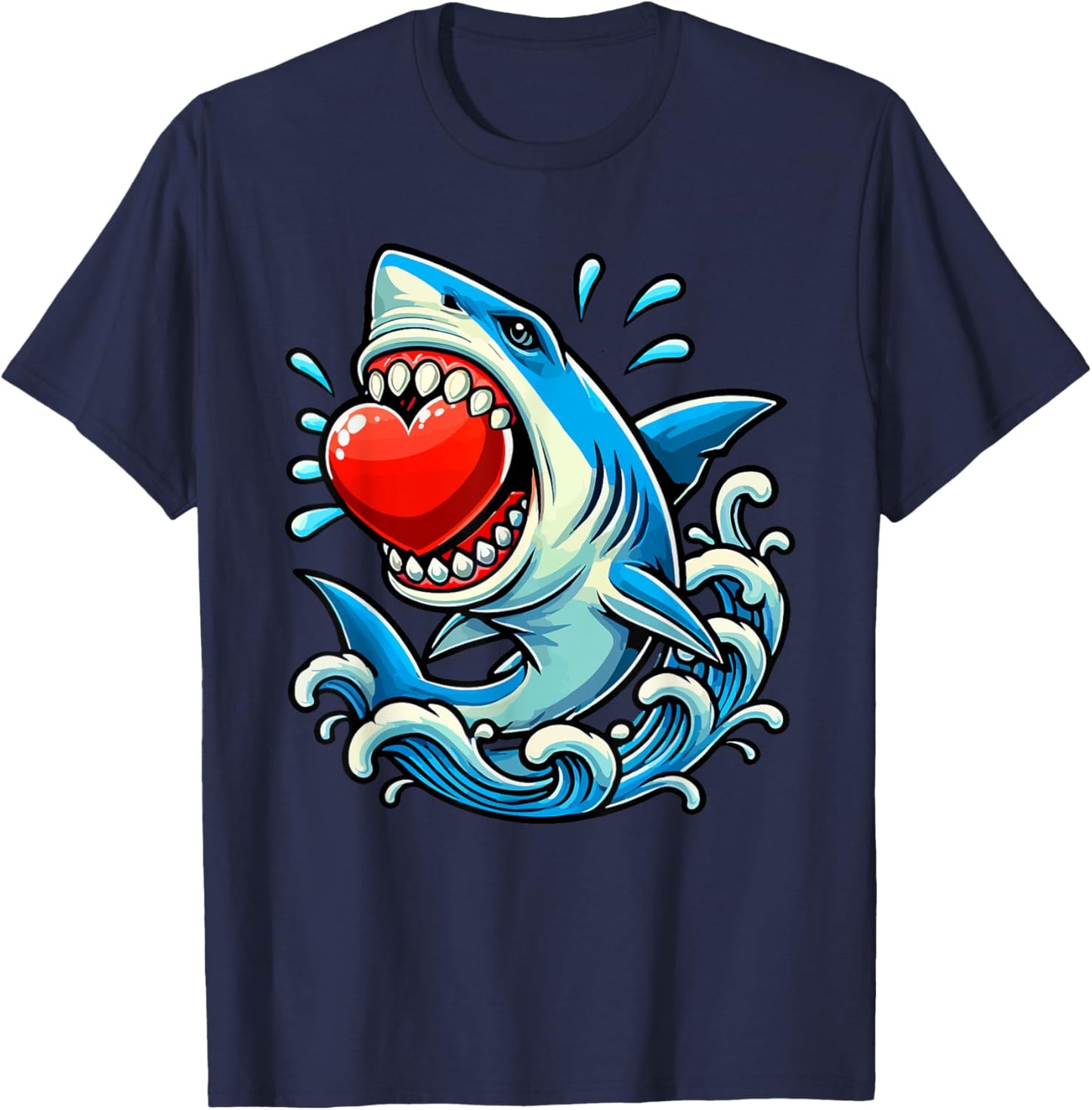 Shark Holding Hearts Valentine's Day Kids Family Group T-Shirt - T-Shirt | Navy