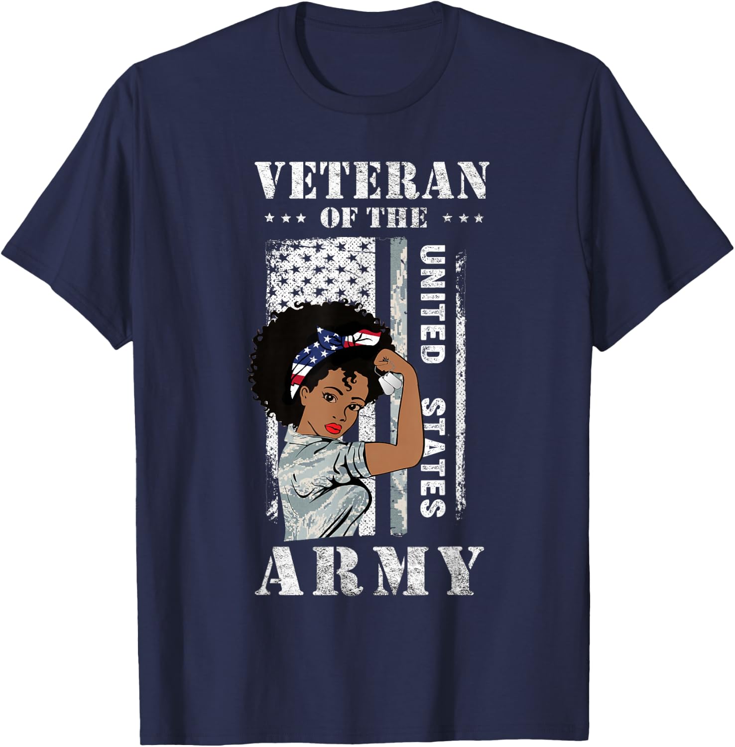 Veteran of The US Army, Proud Black Women Army Veteran T-Shirt - T-Shirt | Navy