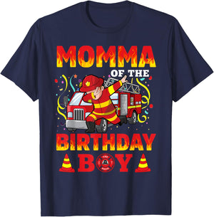 Momma Of The Birthday Boy Fire Truck Firefighter Boys T-Shirt - T-Shirt | Navy