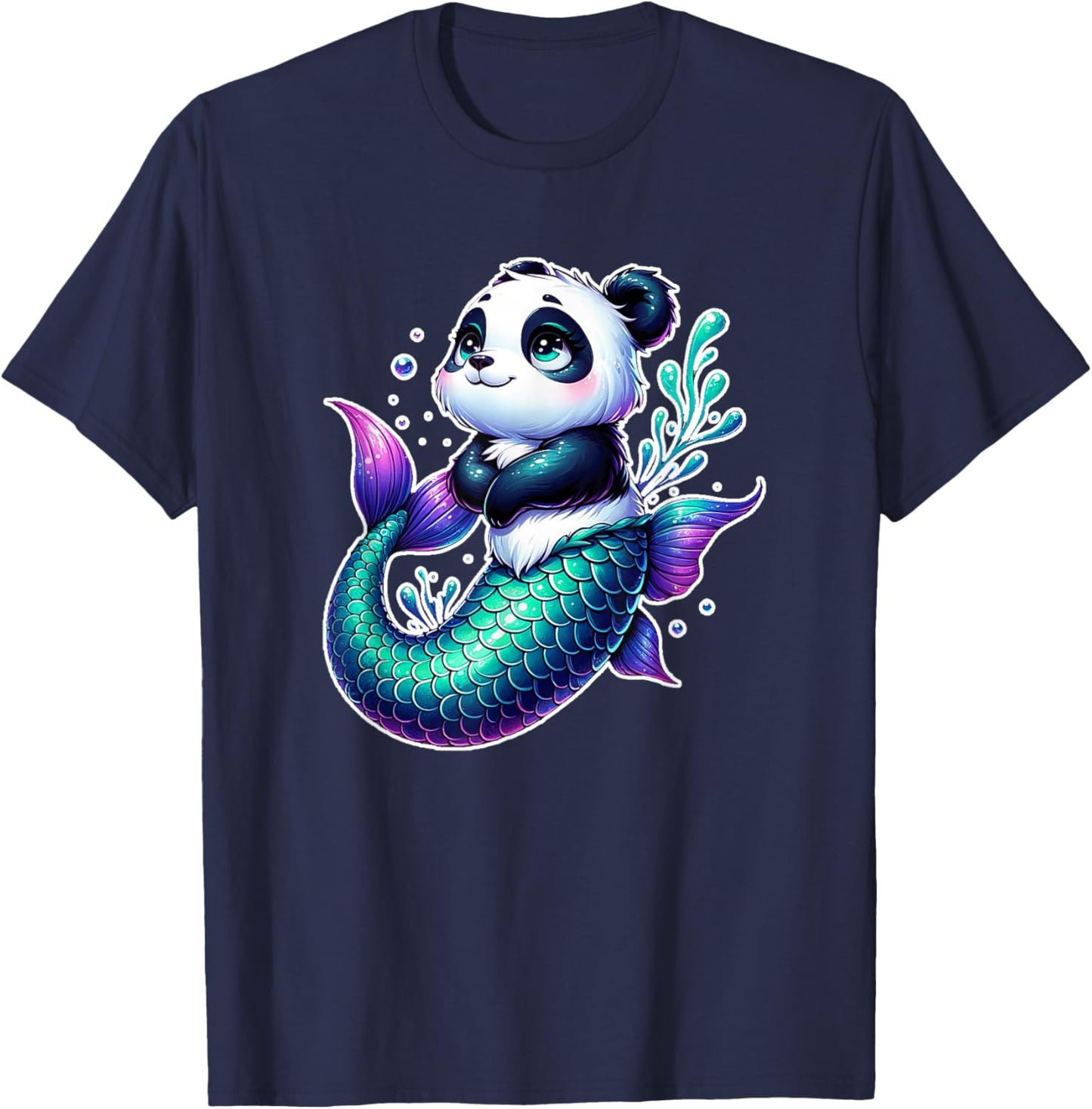 Mermaid Panda For Girl Who Love Panda Bear Mermaids Magical T-Shirt - T-Shirt | Navy