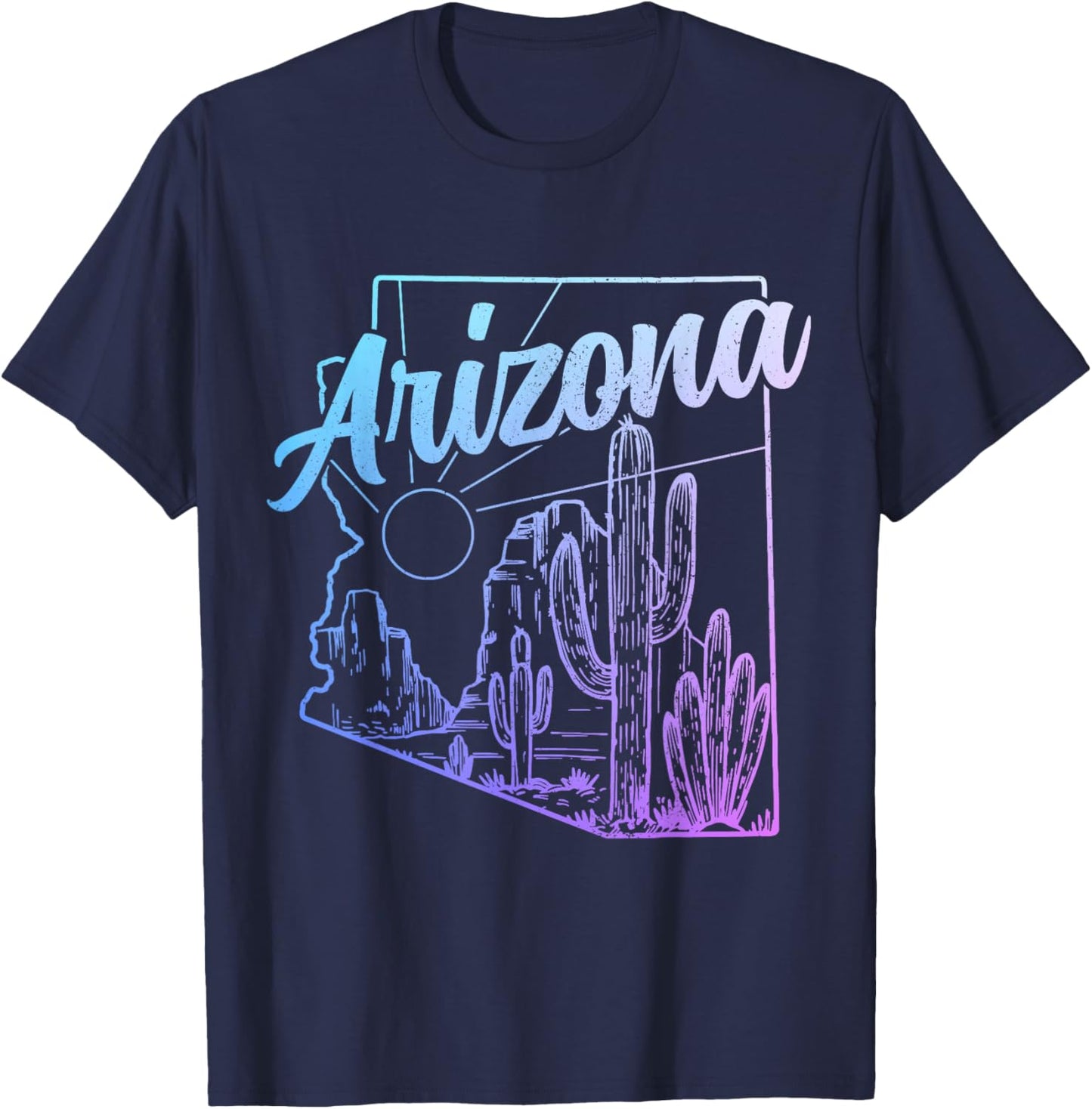 Arizona AZ Pride Cactus Desert State Map T-Shirt - T-Shirt | Navy