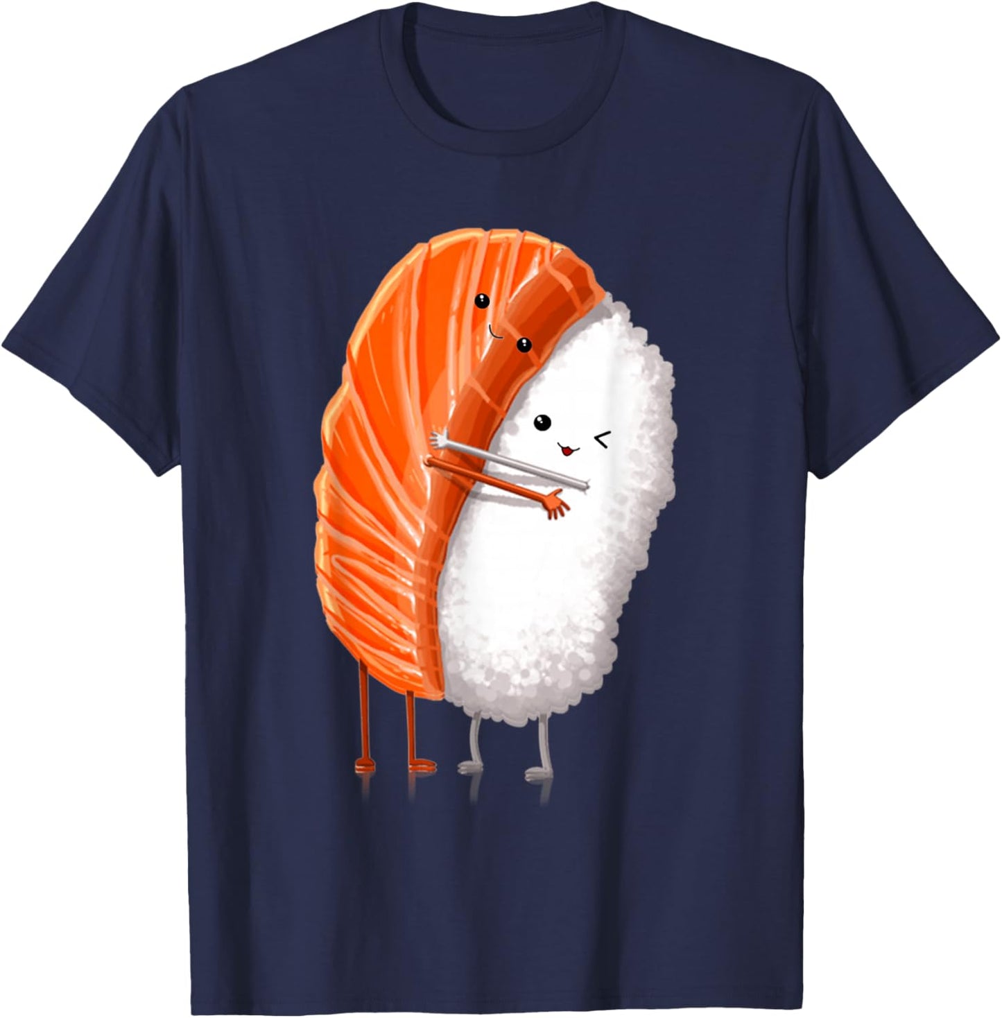 Funny Sushi Hugging Salmon Cute Japanese Sushi Kawaii Food T-Shirt - T-Shirt | Navy
