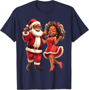 African Santa Mrs Claus Dancing African American Christmas T-Shirt - T-Shirt | Navy