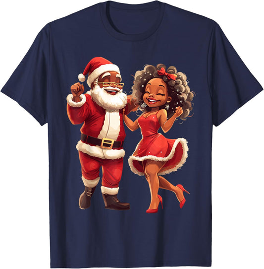 African Santa Mrs Claus Dancing African American Christmas T-Shirt - T-Shirt | Navy