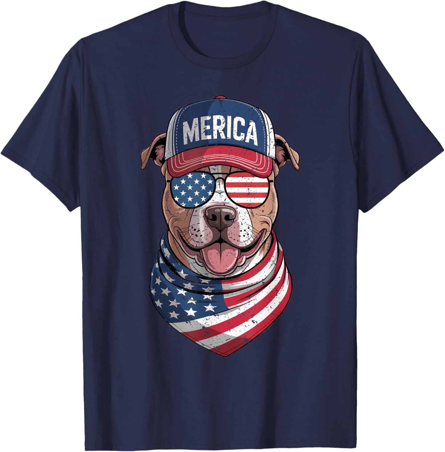 Pit Bull 4th of July US American Flag Pittie Dog Patriotic Men Women Kids T-Shirt - T-Shirt | Navy
