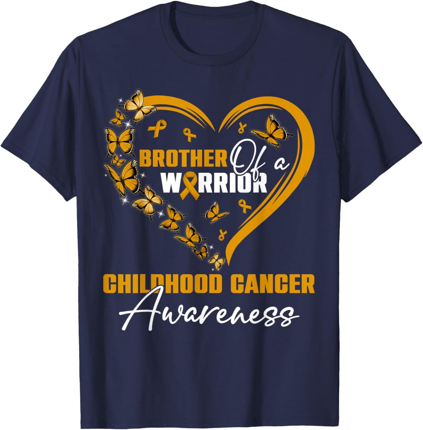 Brother Of A Warrior Childhood Cancer Awareness Day Gold Rib T-Shirt - T-Shirt | Navy