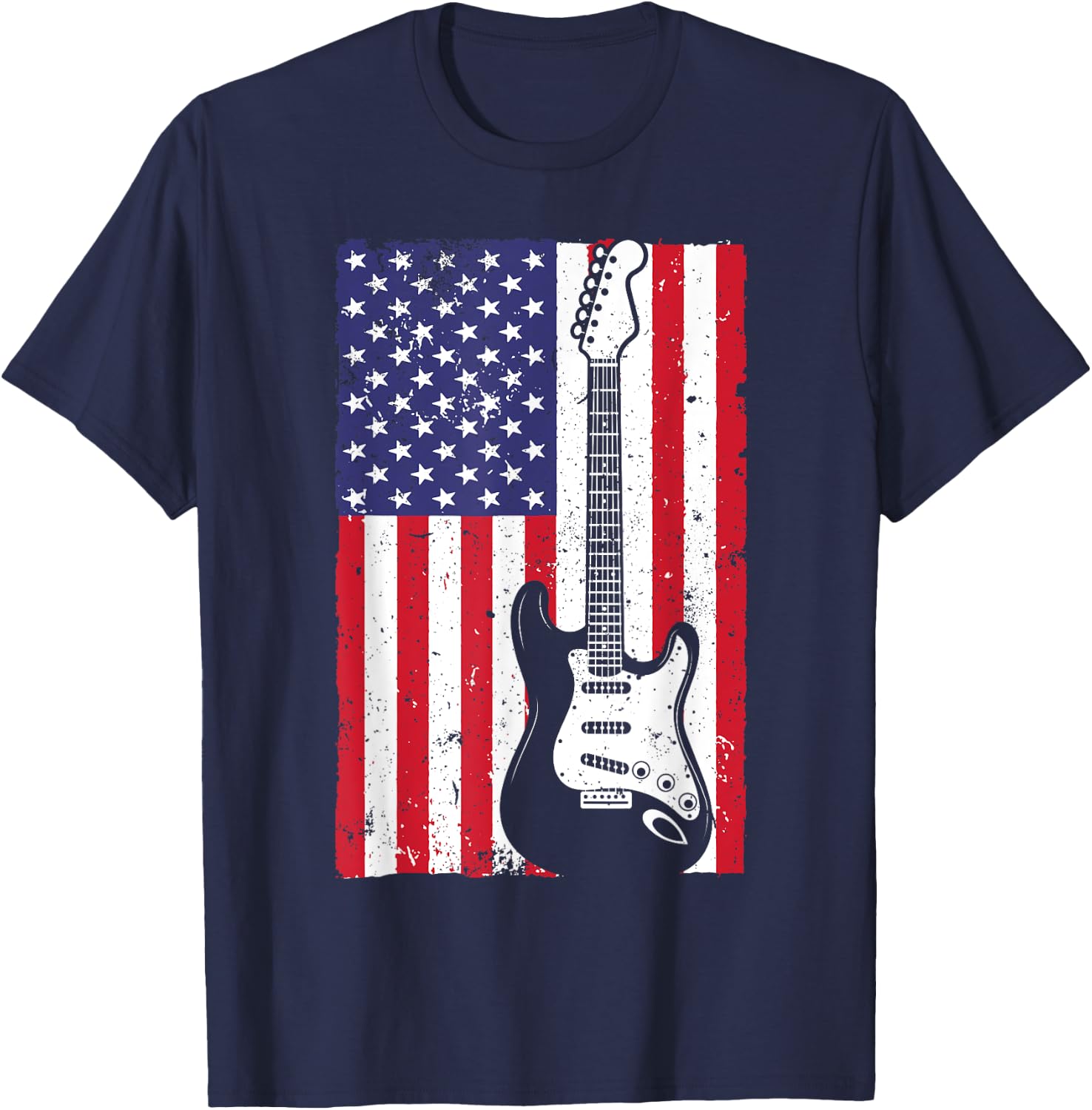 Cool American Flag Guitar Women Guitarist Music Rock T-Shirt - T-Shirt | Navy