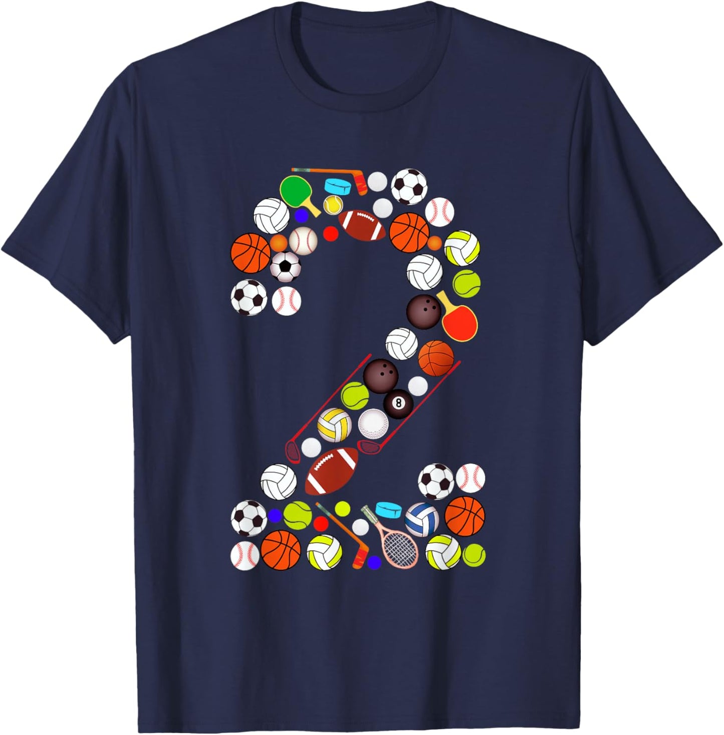 Kids 2nd Birthday Sports Big Number Two 2 Year Old Boy T-Shirt - T-Shirt | Navy