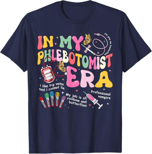 Groovy In My Phlebotomist Era Phlebotomy Tech Phleb Nurse T-Shirt - T-Shirt | Navy
