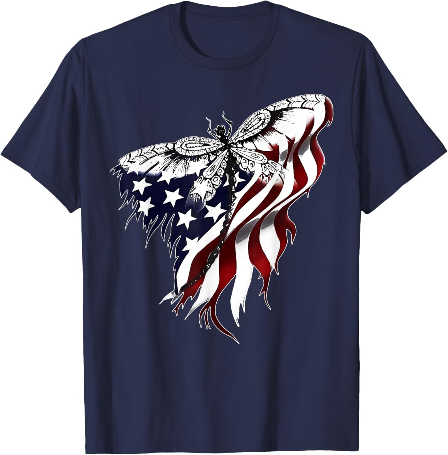 American Flag Dragonfly Patriotic 4th of July Red White Blue T-Shirt - T-Shirt | Navy