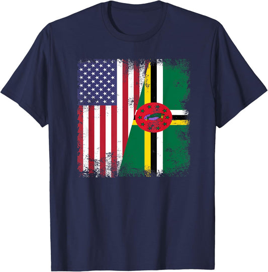 Half Dominican Flag | Vintage Dominica USA Gift T-Shirt - T-Shirt | Navy