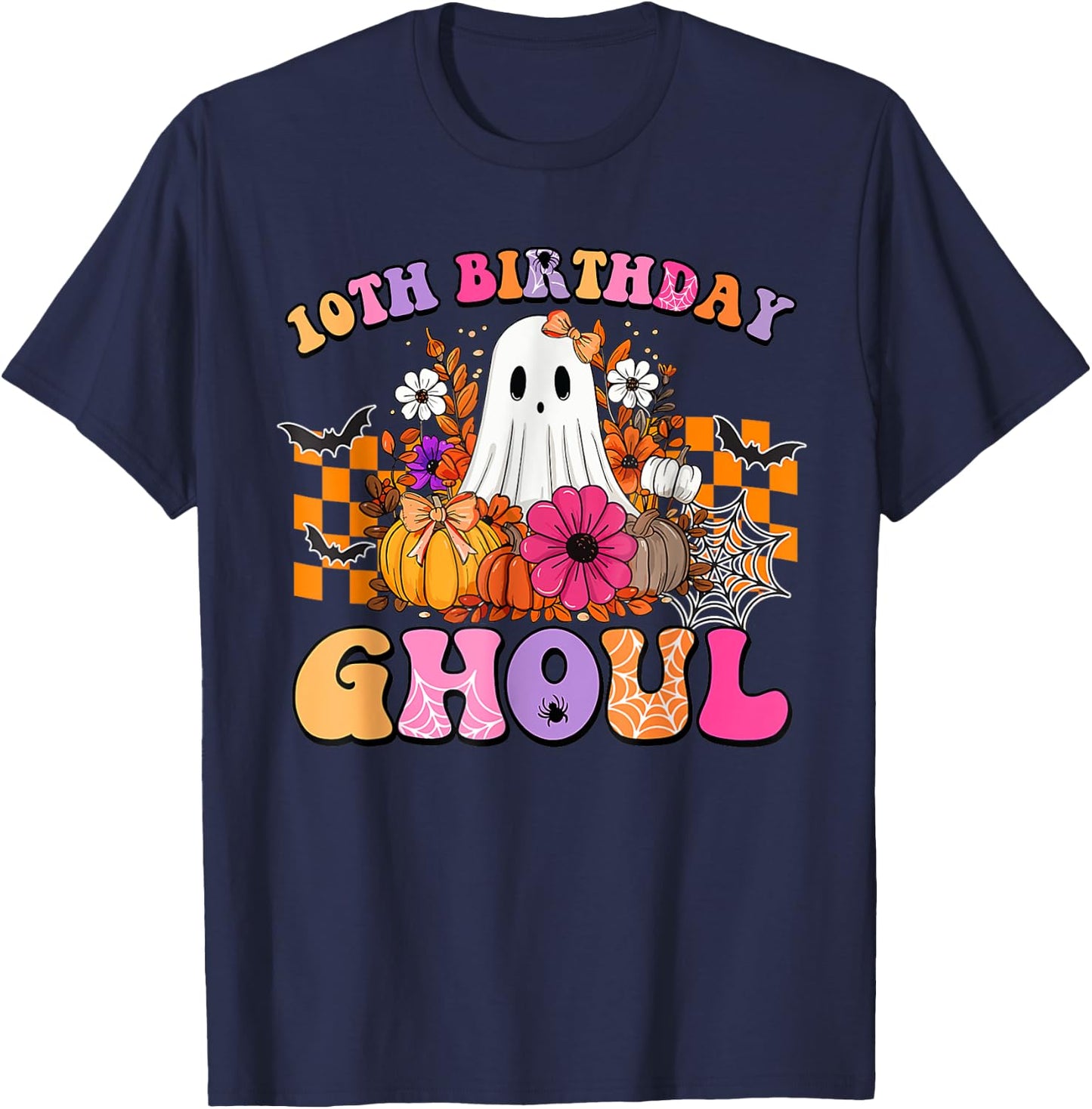 Halloween Ghoul 10 Year Old 10th Birthday Spooky Ghost T-Shirt - T-Shirt | Navy