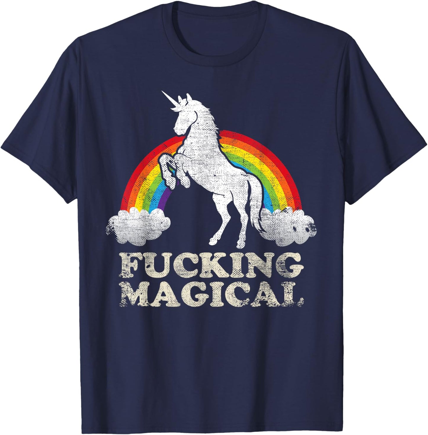 Funny Retro Adult Humour Fucking Magical Unicorn Rainbow T-Shirt - T-Shirt | Navy