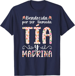 Bendecida Tia Madrina Spanish Godmother Proposal T-Shirt - T-Shirt | Navy