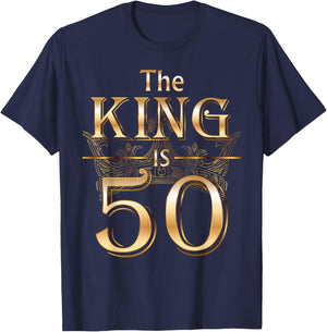 The King is 50 Birthday Crown Cool 50 Years Old Man Husband T-Shirt - T-Shirt | Navy
