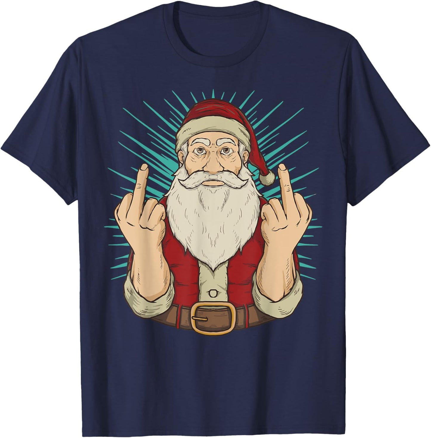 Flip Off Santa Claus Naughty Middle Finger Christmas X-Mas T-Shirt - T-Shirt | Navy