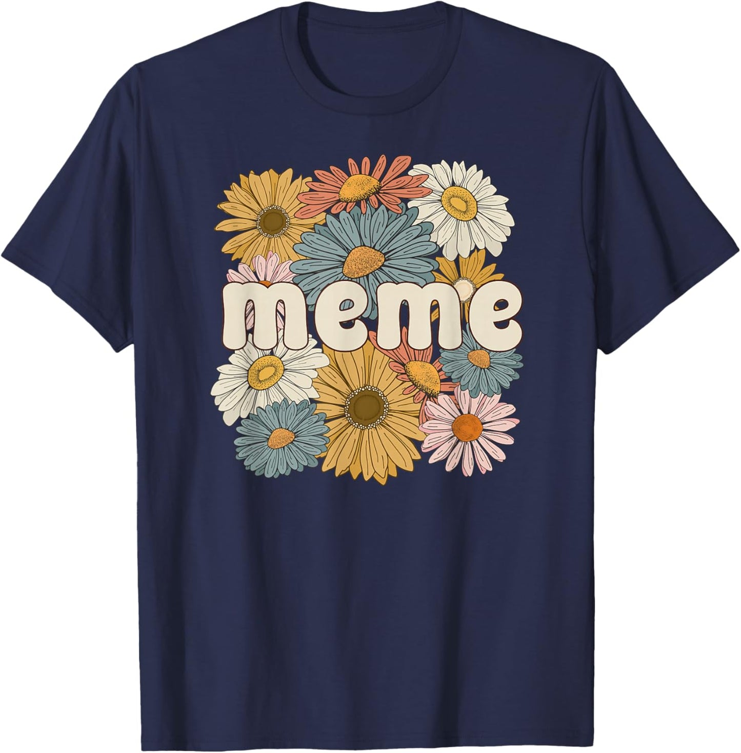Groovy Meme Grandmother Flowers Meme Grandma T-Shirt - T-Shirt | Navy