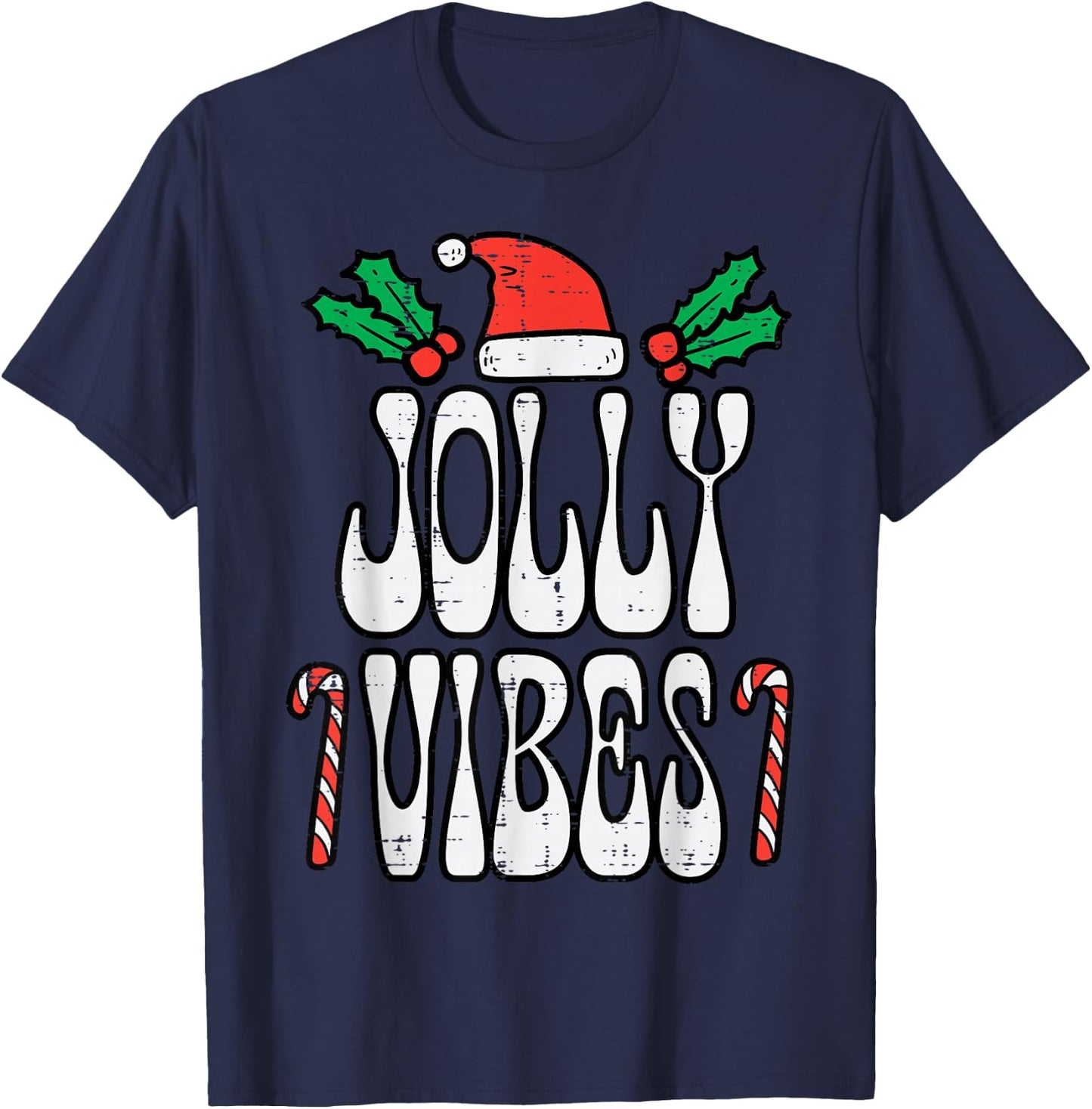Christmas Jolly Vibes Retro Groovy Xmas Men Women Kids T-Shirt - T-Shirt | Navy