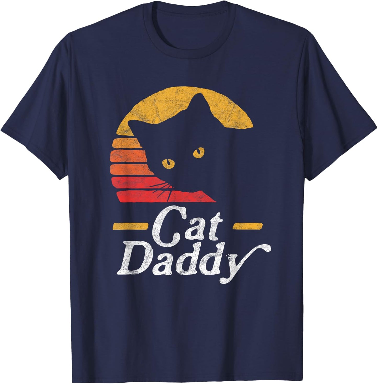 Cat Daddy Vintage Eighties Style Cat Retro Distressed T-Shirt - T-Shirt | Navy