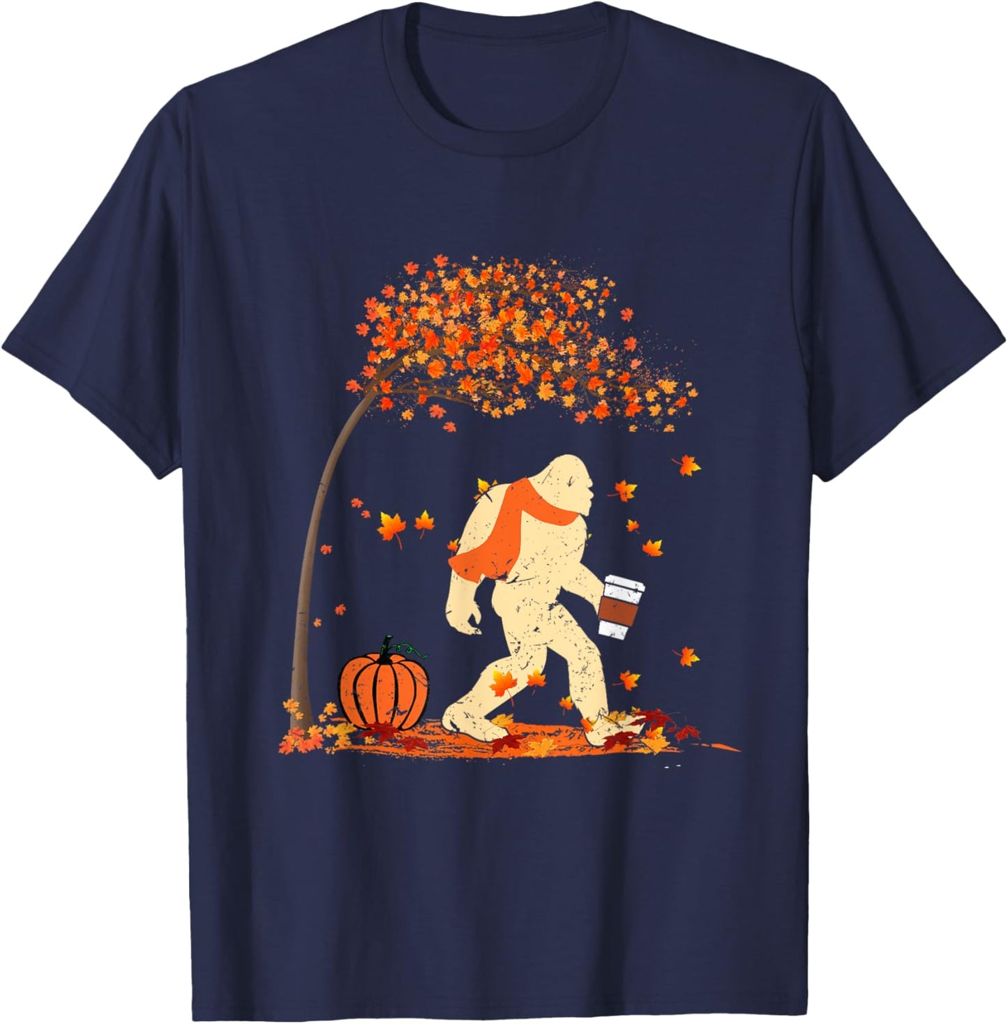 Ph Vintage Bigfoot Pumpkin Spice Costume Fall Tree Leaves T-Shirt - T-Shirt | Navy