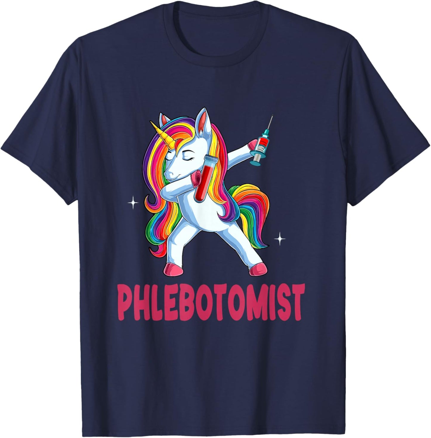 Phlebotomist Dabbing Unicorn Matching Family Proud Job Lover T-Shirt - T-Shirt | Navy