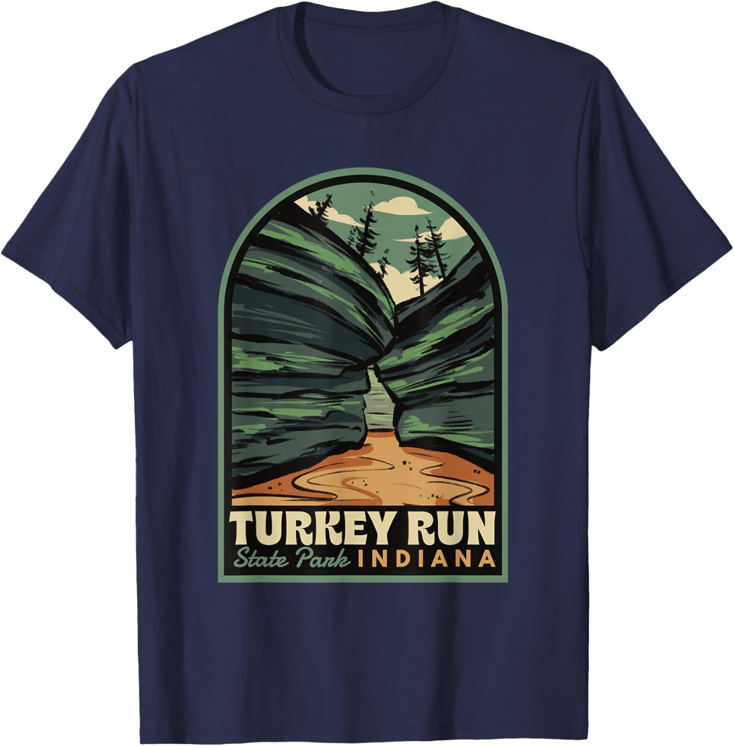 Turkey Run State Park Indiana Vintage Badge T-Shirt - T-Shirt | Navy