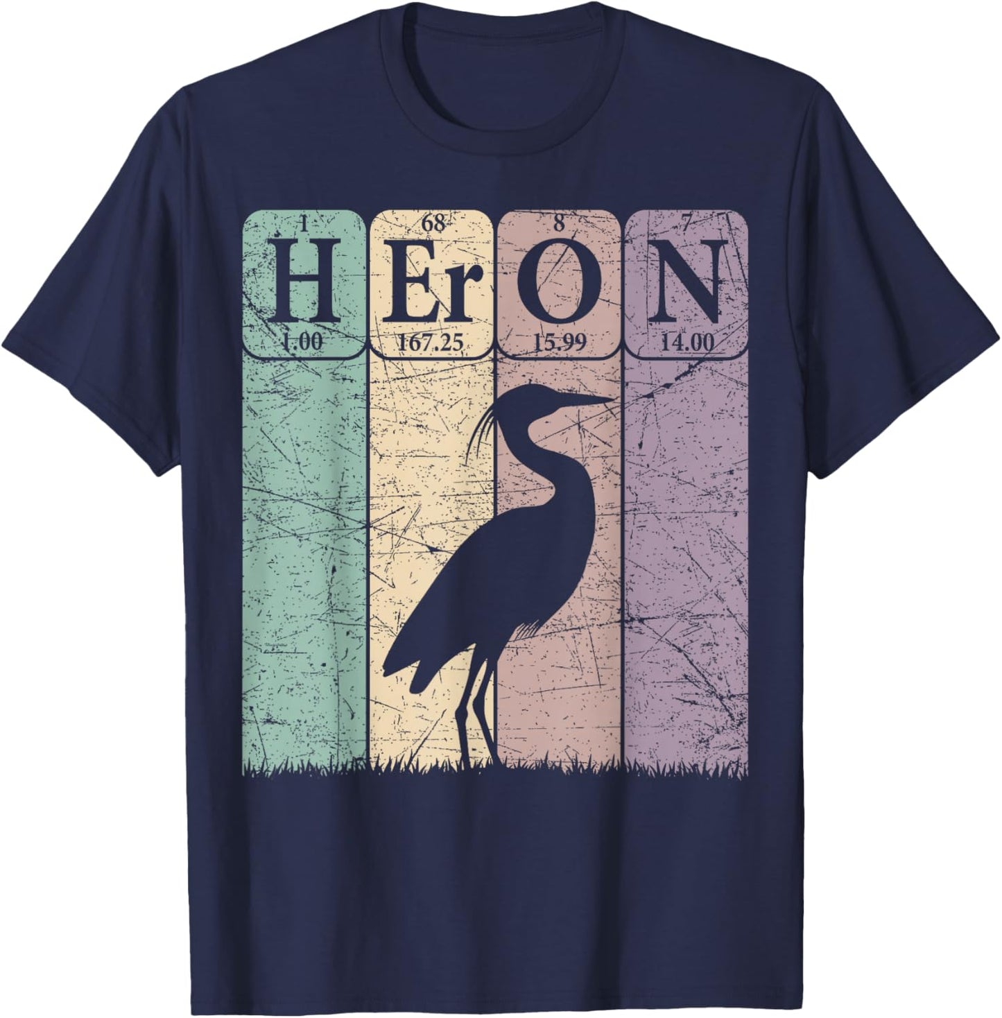 Heron Periodic Table Elements Birdwatching Ornithology T-Shirt - T-Shirt | Navy