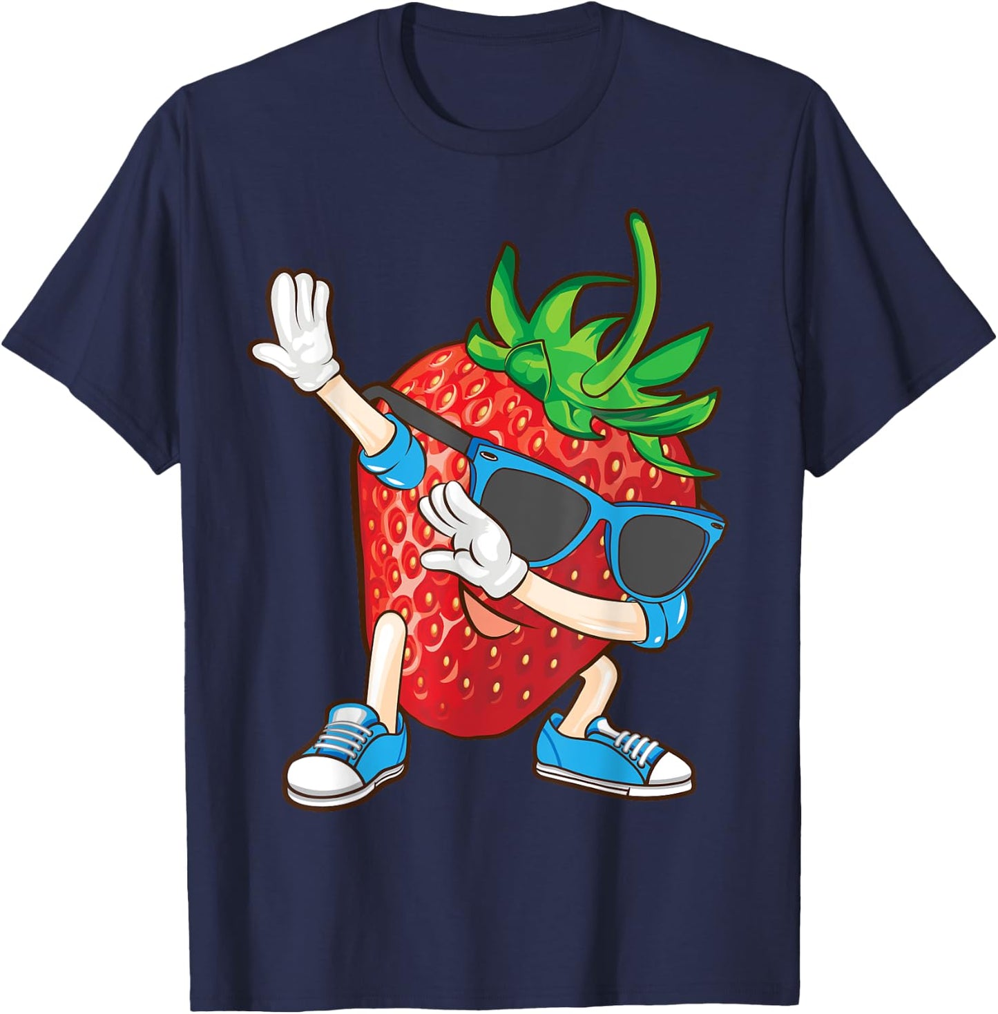 Cool Dabbing Strawberry | Funny Love Dancer Sweet Fruit Gift T-Shirt - T-Shirt | Navy