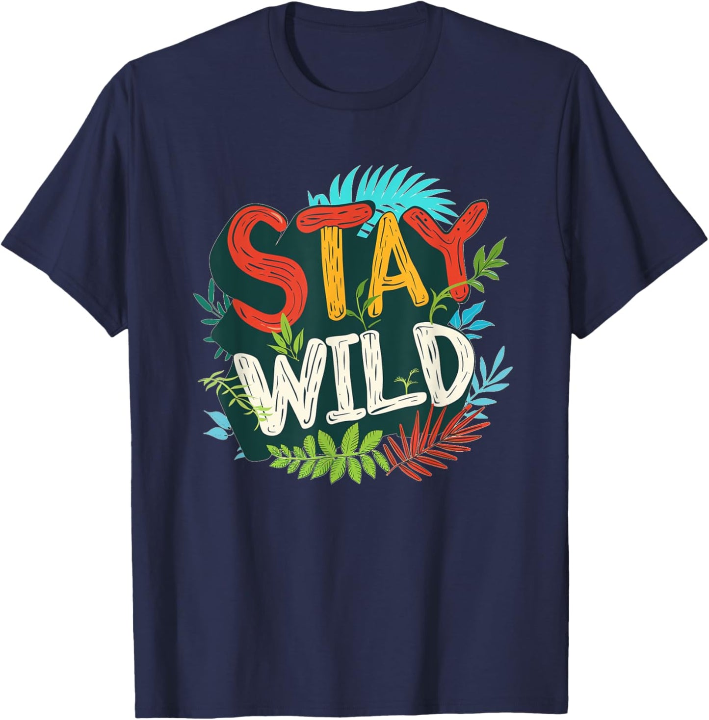 Multicolor Stay Wild Emblem T-Shirt - T-Shirt | Navy