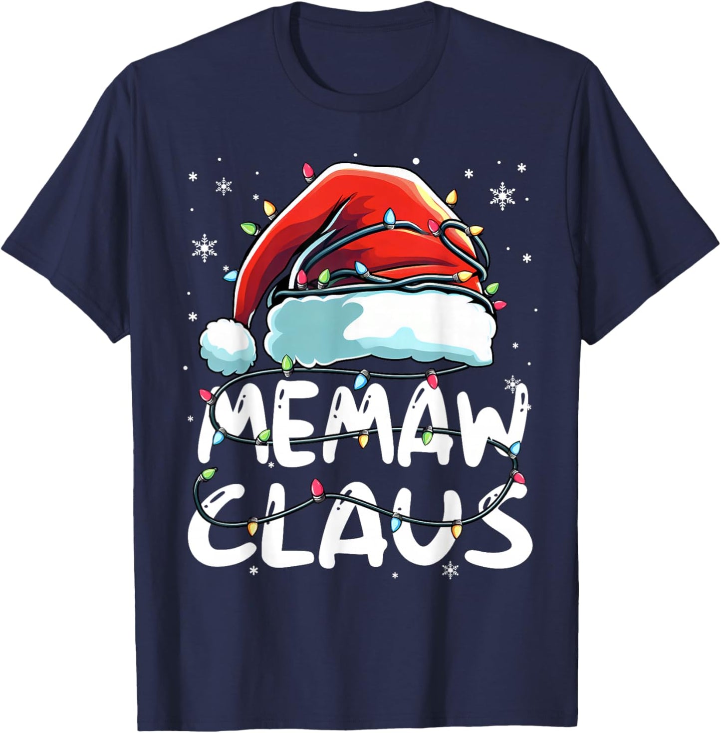 Memaw Claus Christmas Lights Matching Family Xmas Pajama T-Shirt - T-Shirt | Navy
