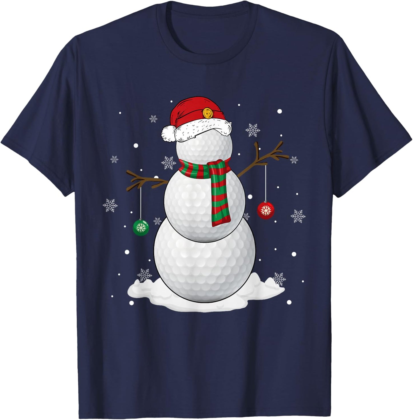 Golf Ball Snowman Santa Hat Christmas Pajama Xmas Holiday T-Shirt - T-Shirt | Navy