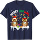 Merry Owlmas Two Santa Elf Owls Bird Lover Family Kids T-Shirt - T-Shirt | Navy